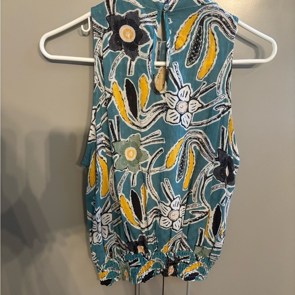 Christian Siriano Floral Tank Top - Teal and Yellow sz M - Picture 4 of 4